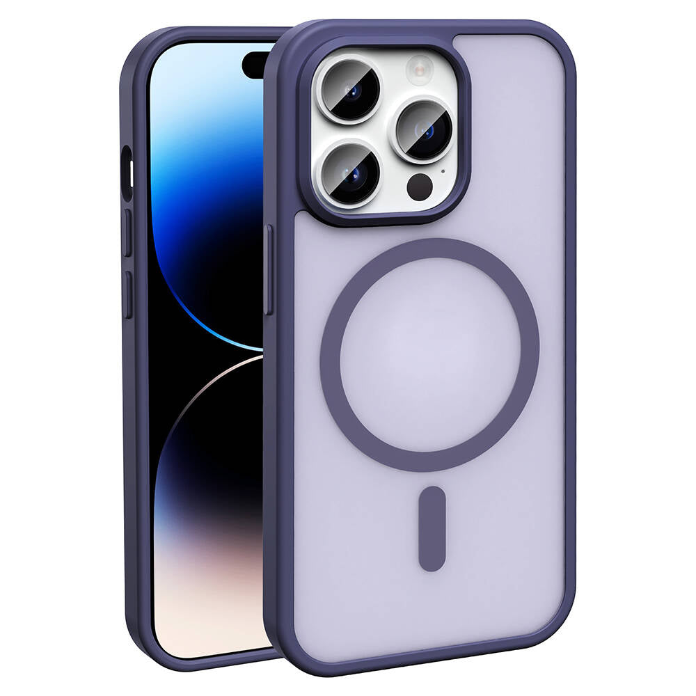 Apple iPhone 14 Pro Kılıf M-safe Şarj Özellikli Mat Arka Yüzey Zore Sio Kapak Koyu Mor