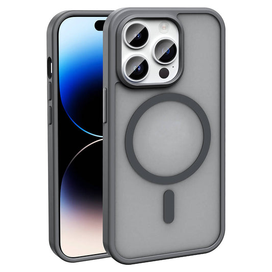 Apple iPhone 14 Pro Kılıf M-safe Şarj Özellikli Mat Arka Yüzey Zore Sio Kapak Gri