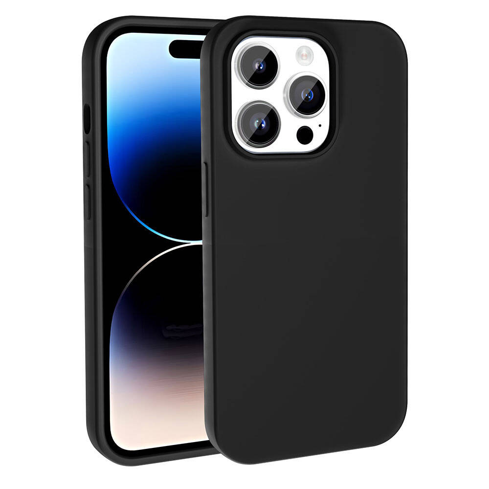 Apple iPhone 14 Pro Kılıf M-safe Şarj Özellikli Sıvı Teknolojili Silinebilir Sert Zore Kivi Kapak Siyah