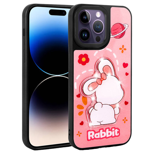 Apple iPhone 14 Pro Kılıf Parlayan Kabartmalı İkonik Figürlü Zore Amas Silikon Kapak Mor