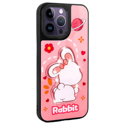 Apple iPhone 14 Pro Kılıf Parlayan Kabartmalı İkonik Figürlü Zore Amas Silikon Kapak Mor