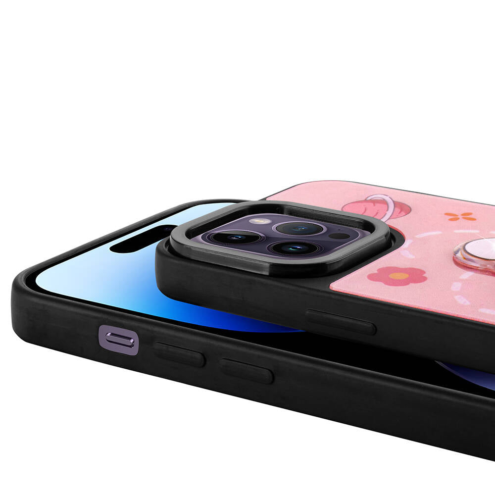 Apple iPhone 14 Pro Kılıf Parlayan Kabartmalı İkonik Figürlü Zore Amas Silikon Kapak Pembe