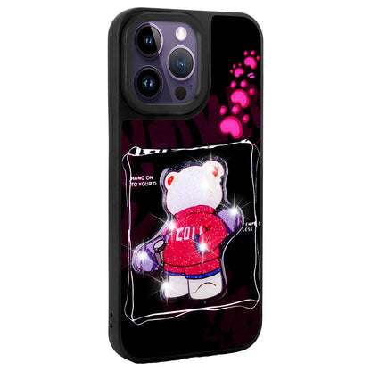 Apple iPhone 14 Pro Kılıf Parlayan Kabartmalı İkonik Figürlü Zore Amas Silikon Kapak Mor