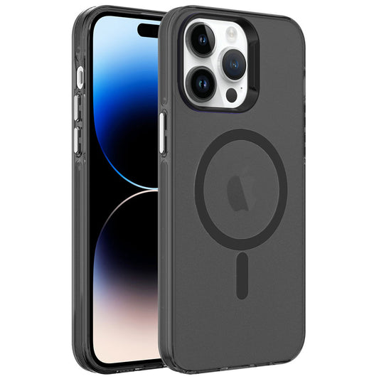 Apple iPhone 14 Pro Kılıf Zore M-safe Şarj Özellikli Buzlu Transparan C-Pro Sert Kapak Siyah