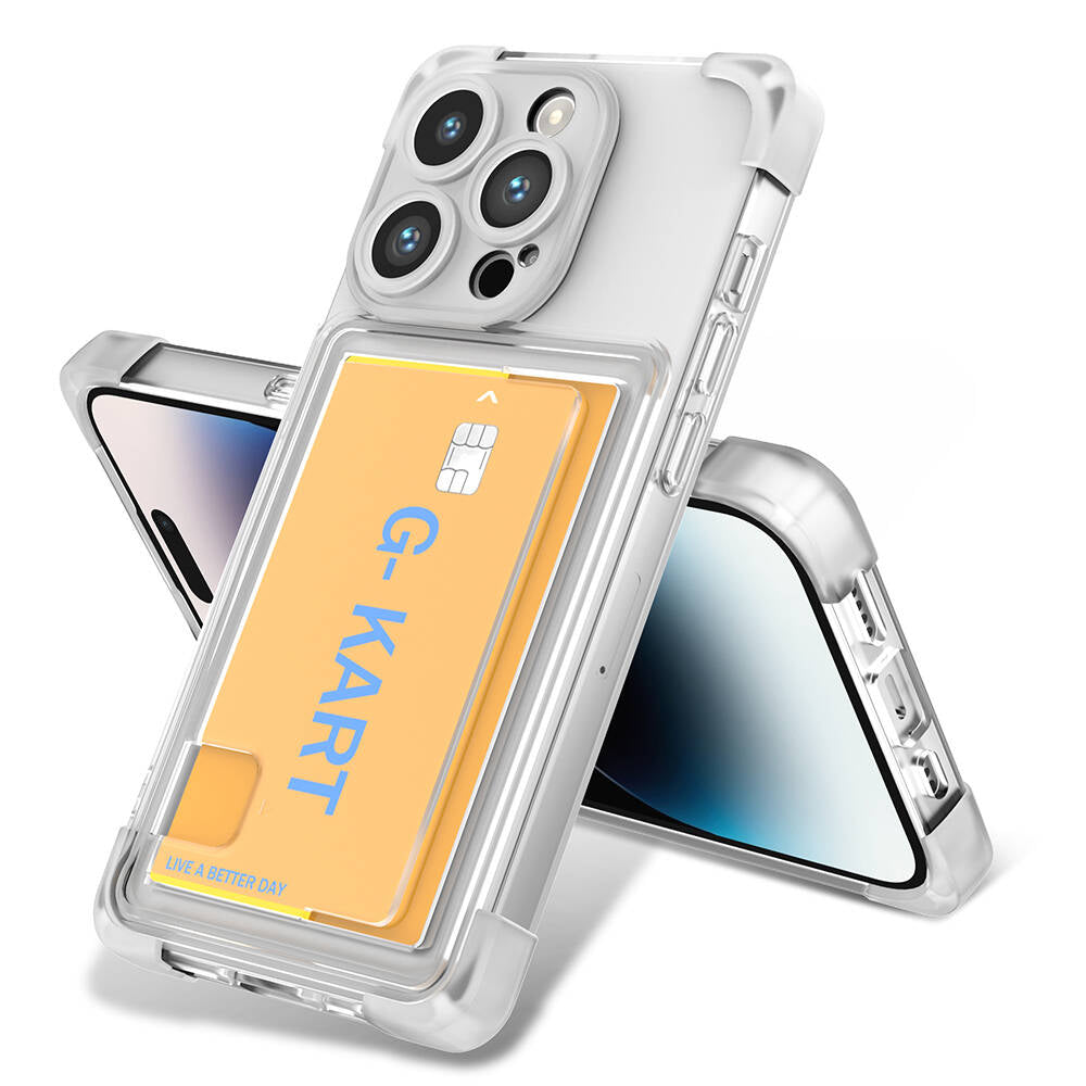 Apple iPhone 14 Pro Max Kılıf Airbag Tasarımlı Şeffaf Kartlıklı Zore G-Kart Kapak Renksiz