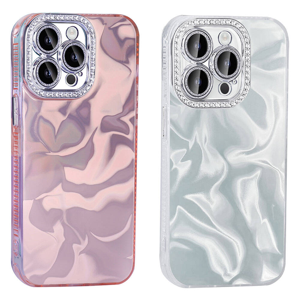 Apple iPhone 14 Pro Max Kılıf Airbagli Parlak Taş Detay Tasarımlı Zore Esila Kapak Pembe