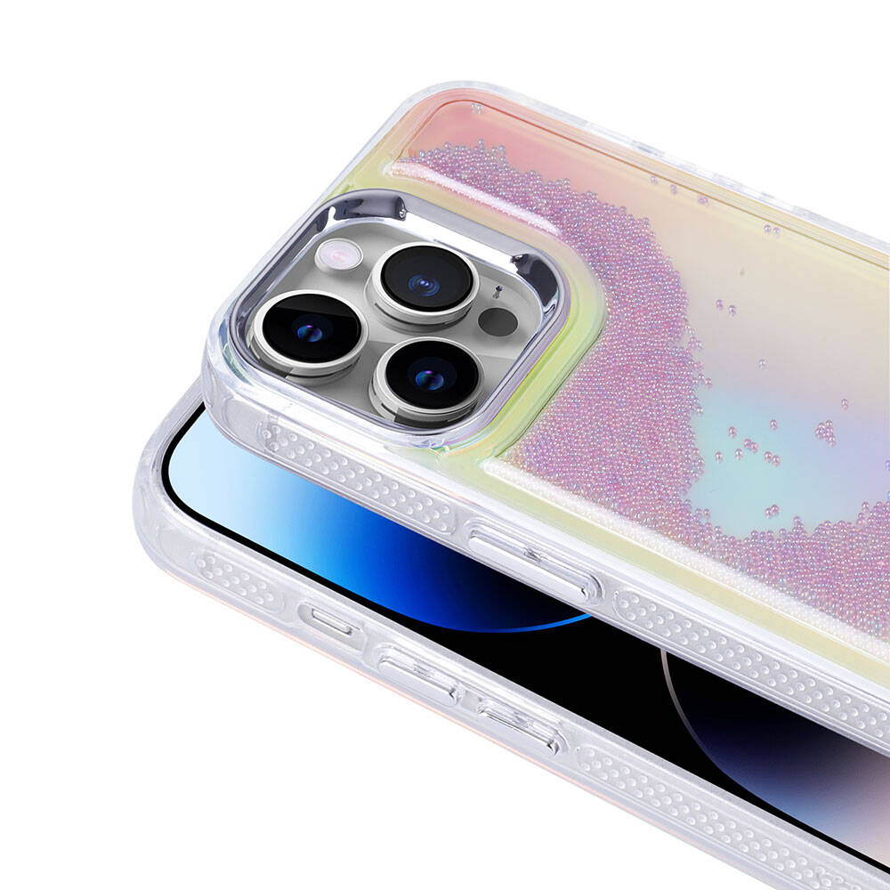 Apple iPhone 14 Pro Max Kılıf Airbagli Renkli Arka Yüzey Boncuk Tasarımlı Zore Kumul Kapak Şeffaf