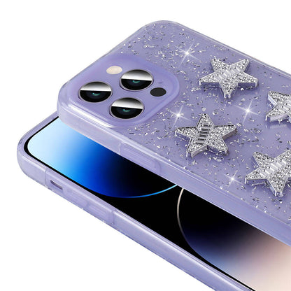 Apple iPhone 14 Pro Max Kılıf Airbagli Simli Arka Yüzey Zore Işıltı Silikon Kapak Pembe