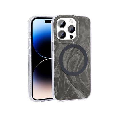 Apple iPhone 14 Pro Max Kılıf M-safe Şarj Özellikli Fırça Boya Desenli Zore Palet Kapak Pembe