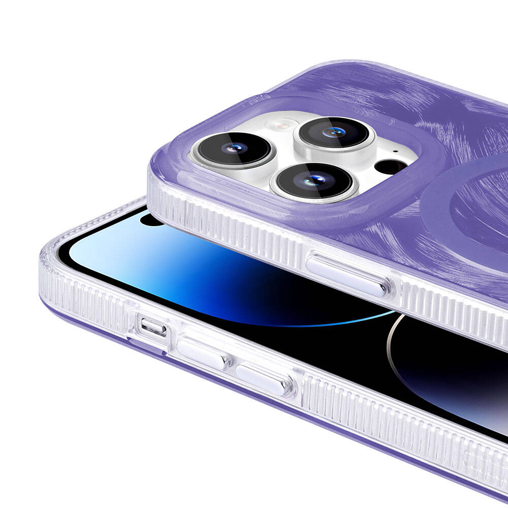 Apple iPhone 14 Pro Max Kılıf M-safe Şarj Özellikli Fırça Boya Desenli Zore Palet Kapak Pembe