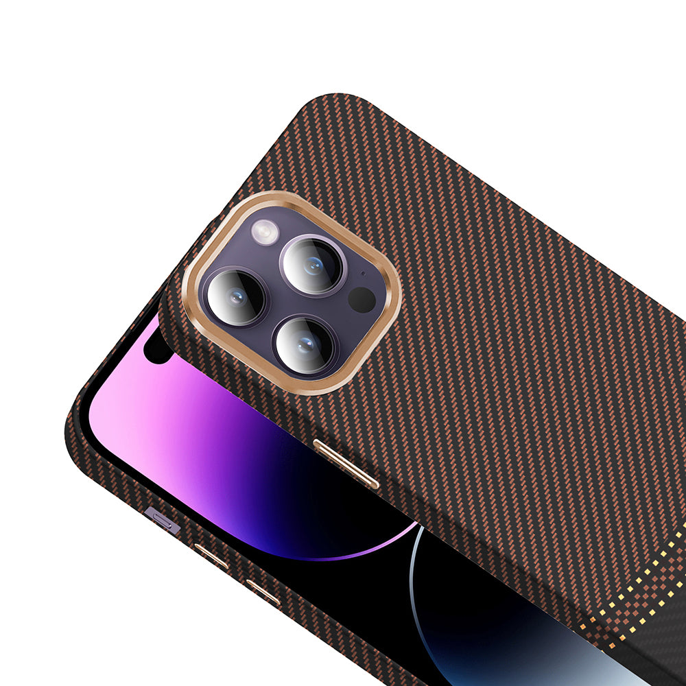 Apple iPhone 14 Pro Max Kılıf M-safe Şarj Özellikli Karbon Fiber Görünümlü Zore Gros Kapak Gri-Siyah