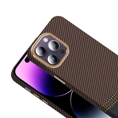 Apple iPhone 14 Pro Max Kılıf M-safe Şarj Özellikli Karbon Fiber Görünümlü Zore Gros Kapak Gri-Siyah