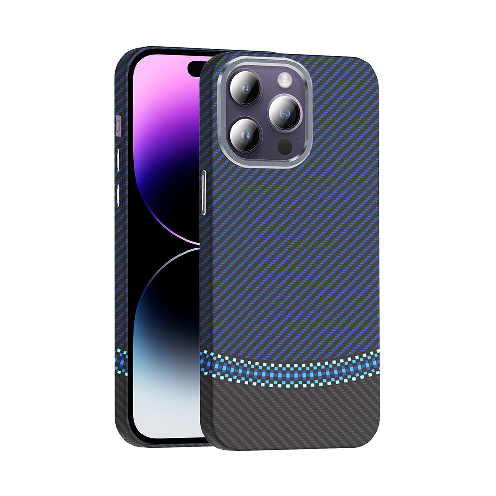 Apple iPhone 14 Pro Max Kılıf M-safe Şarj Özellikli Karbon Fiber Görünümlü Zore Gros Kapak Desert Titanyum