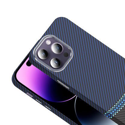 Apple iPhone 14 Pro Max Kılıf M-safe Şarj Özellikli Karbon Fiber Görünümlü Zore Gros Kapak Gold-Siyah