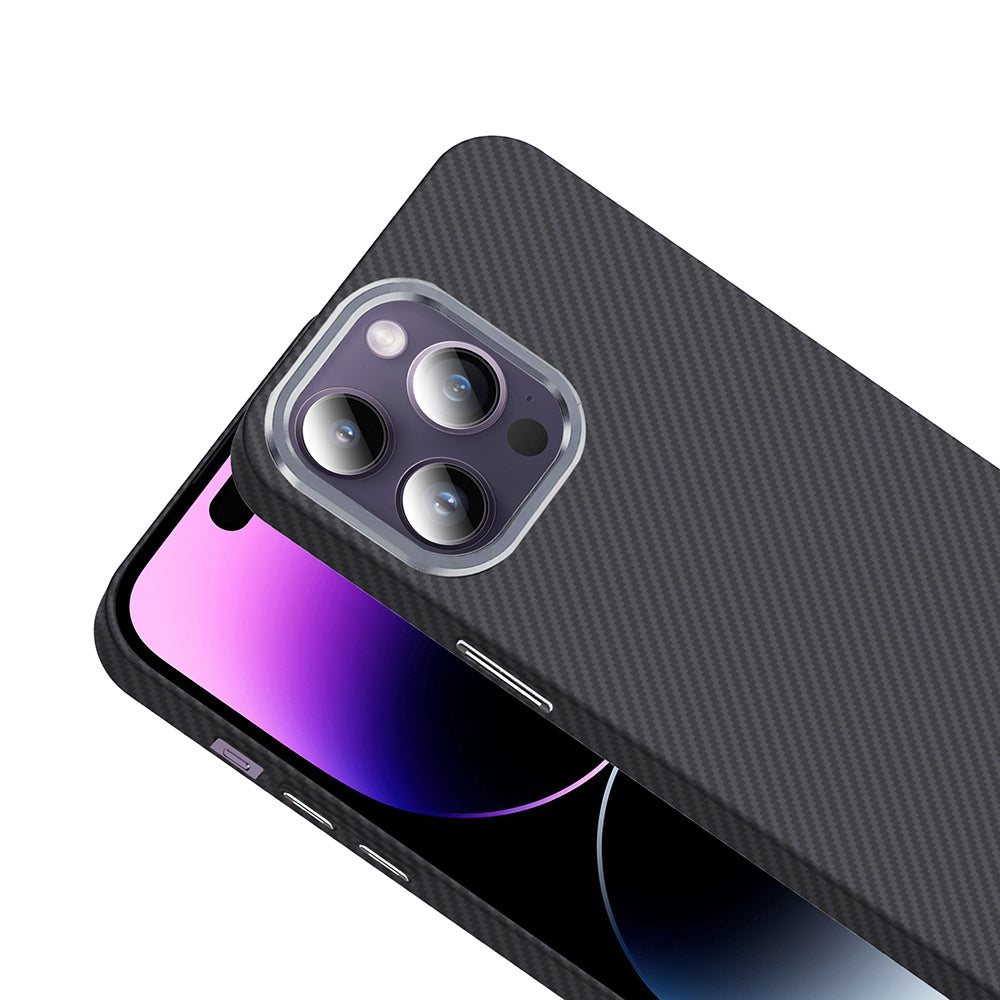 Apple iPhone 14 Pro Max Kılıf M-safe Şarj Özellikli Karbon Fiber Görünümlü Zore Gros Kapak Siyah-Lacivert