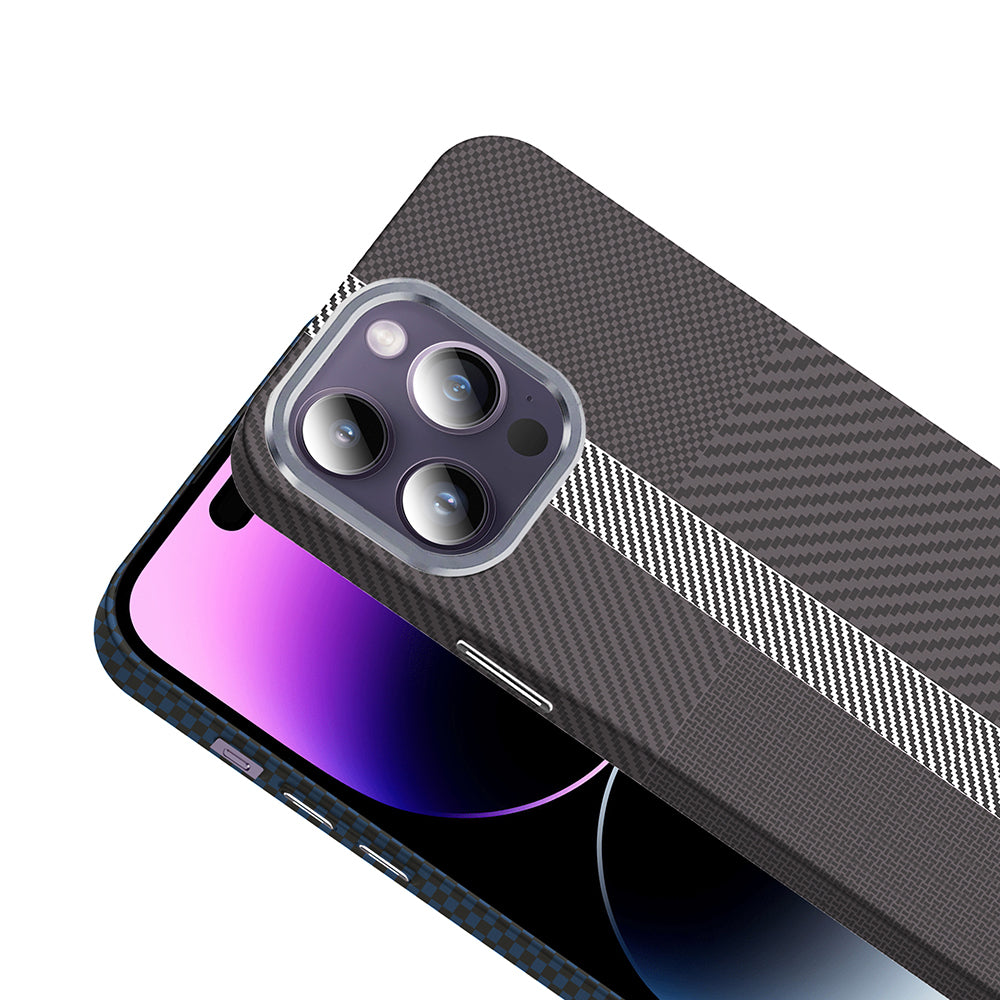 Apple iPhone 14 Pro Max Kılıf M-safe Şarj Özellikli Karbon Fiber Görünümlü Zore Gros Kapak Lacivert