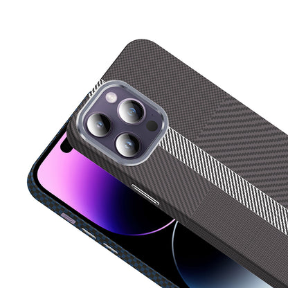 Apple iPhone 14 Pro Max Kılıf M-safe Şarj Özellikli Karbon Fiber Görünümlü Zore Gros Kapak Siyah-Lacivert