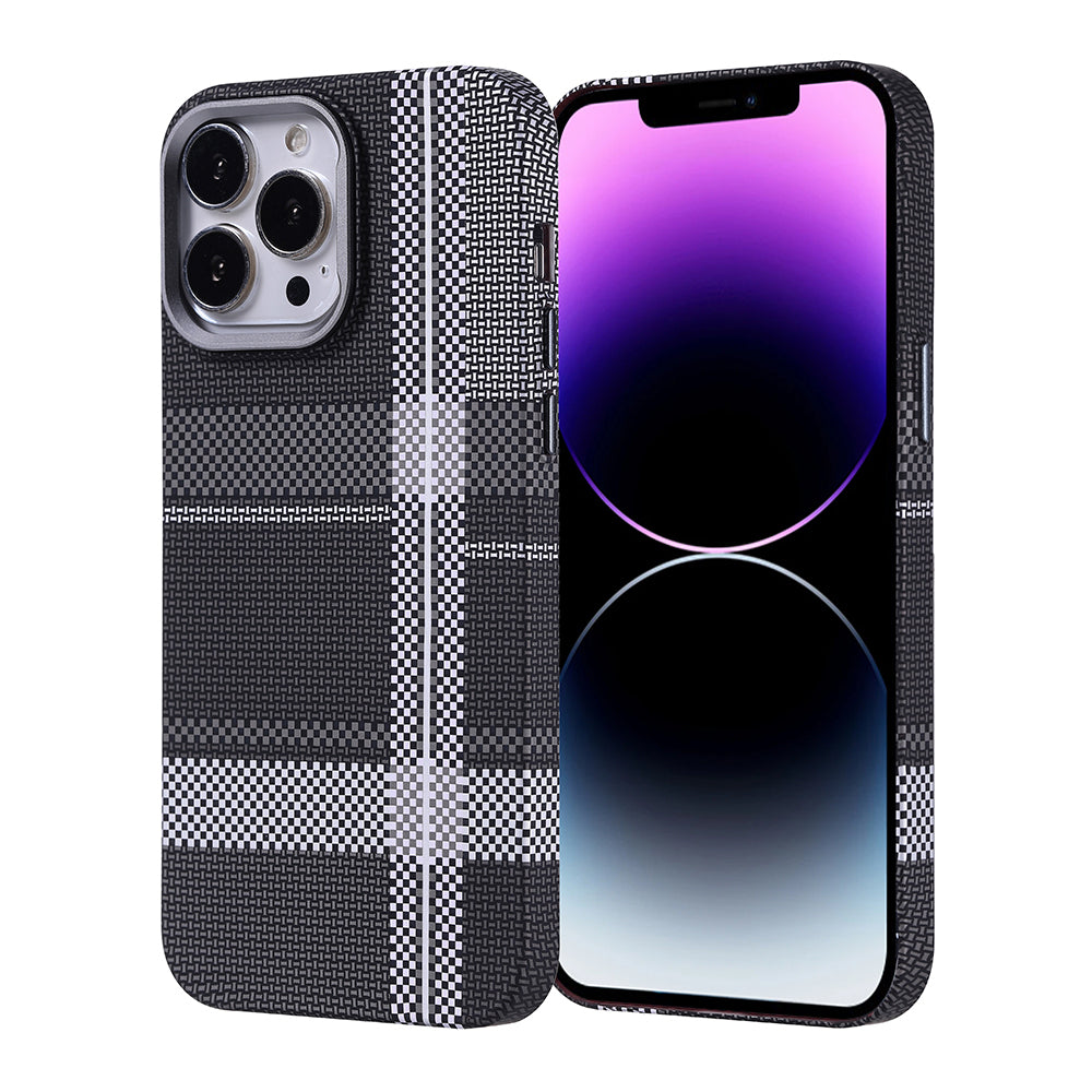 Apple iPhone 14 Pro Max Kılıf M-safe Şarj Özellikli Karbon Fiber Görünümlü Zore Nekst Kapak Gri-Siyah