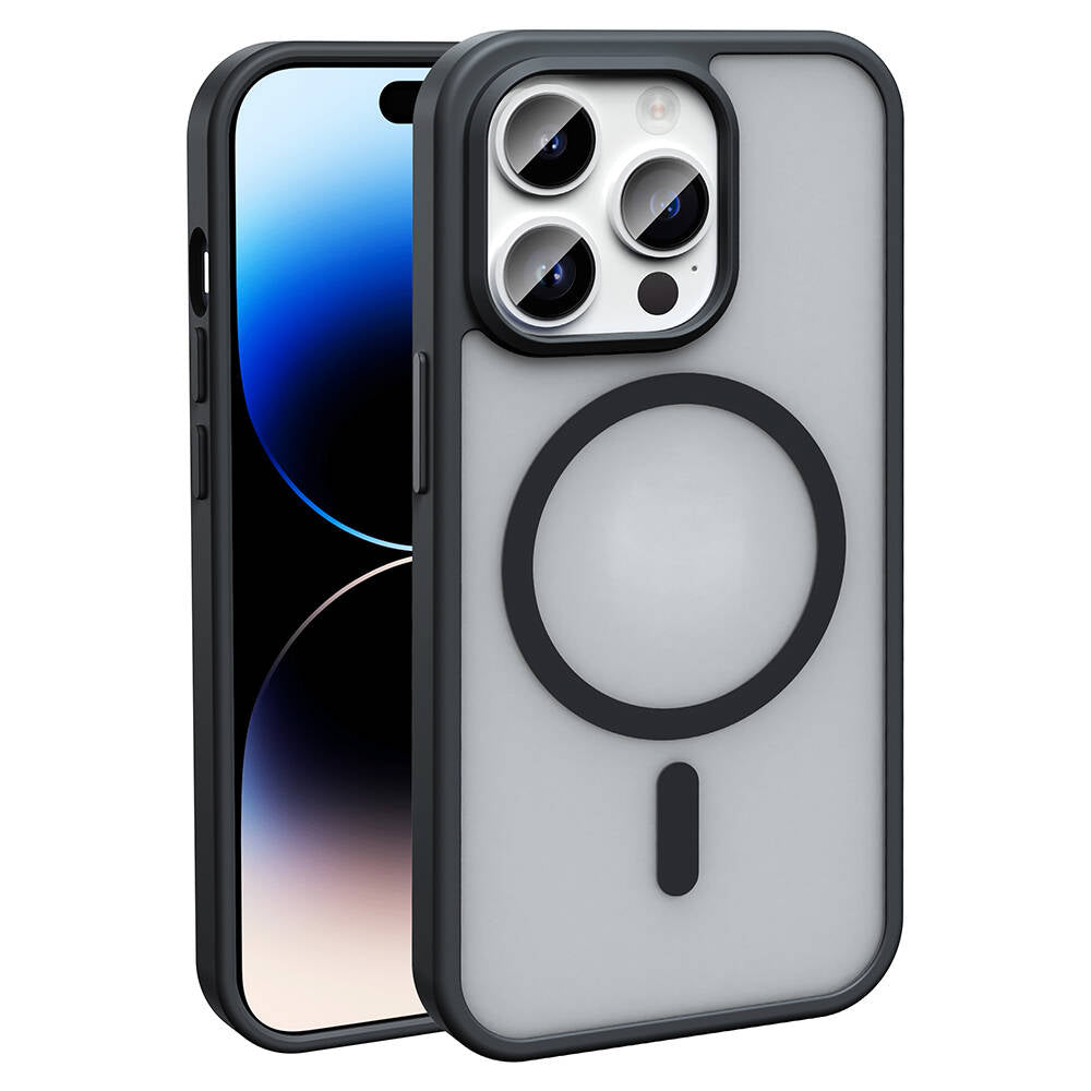 Apple iPhone 14 Pro Max Kılıf M-safe Şarj Özellikli Mat Arka Yüzey Zore Sio Kapak Lacivert