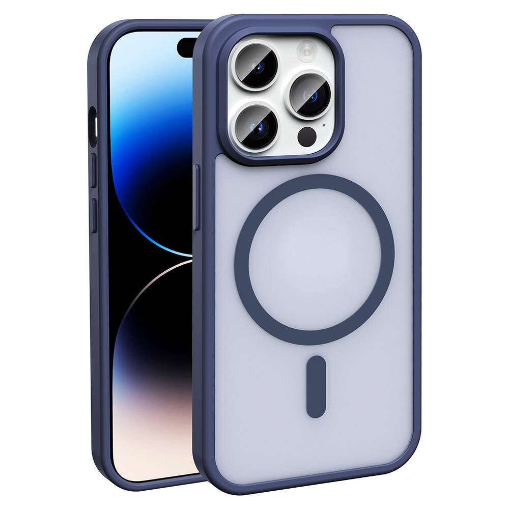 Apple iPhone 14 Pro Max Kılıf M-safe Şarj Özellikli Mat Arka Yüzey Zore Sio Kapak Lacivert