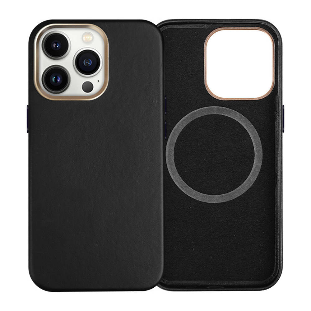 Apple iPhone 14 Pro Max Kılıf M-safe Şarj Özellikli PU Deri Zore Adora Kapak Siyah