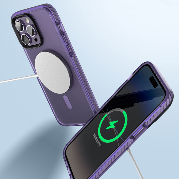 Apple iPhone 14 Pro Max Kılıf Mat Arka Yüzey Wireless Şarj Özellikli Zore Locik Kapak Derin Mor