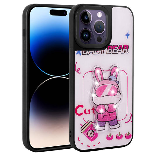 Apple iPhone 14 Pro Max Kılıf Parlayan Kabartmalı İkonik Figürlü Zore Amas Silikon Kapak Beyaz