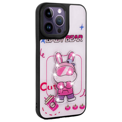 Apple iPhone 14 Pro Max Kılıf Parlayan Kabartmalı İkonik Figürlü Zore Amas Silikon Kapak Pembe