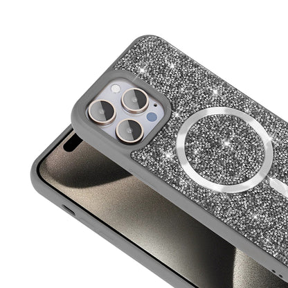 Apple iPhone 14 Pro Max Kılıf Pırlanta Tasarımlı M-safe Şarj Özellikli Zore Mozaik Silikon Kapak Titanyum-Gri