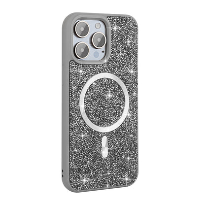 Apple iPhone 14 Pro Max Kılıf Pırlanta Tasarımlı M-safe Şarj Özellikli Zore Mozaik Silikon Kapak Titanyum-Gri