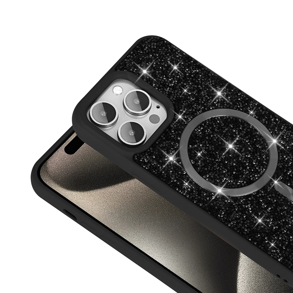 Apple iPhone 14 Pro Max Kılıf Pırlanta Tasarımlı M-safe Şarj Özellikli Zore Mozaik Silikon Kapak Titanyum-Gri