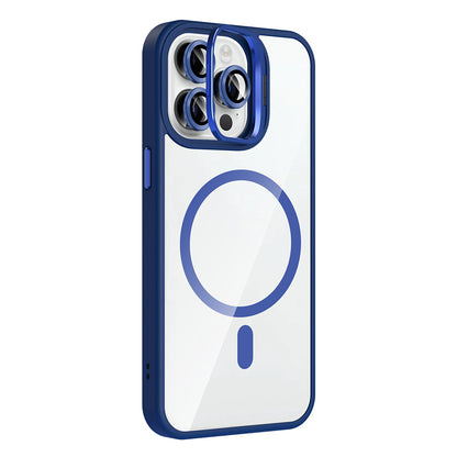 Apple iPhone 14 Pro Max Kılıf Standlı ve Kamera Lens Hediyeli M-Safe Şarj Özellikli Zore Etro Kapak Siyah