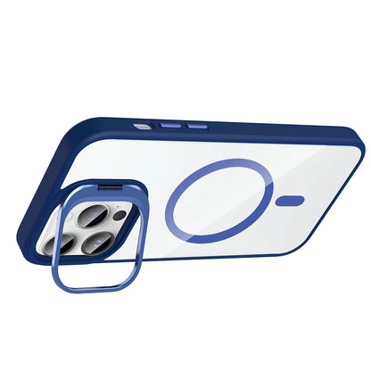 Apple iPhone 14 Pro Max Kılıf Standlı ve Kamera Lens Hediyeli M-Safe Şarj Özellikli Zore Etro Kapak Gri