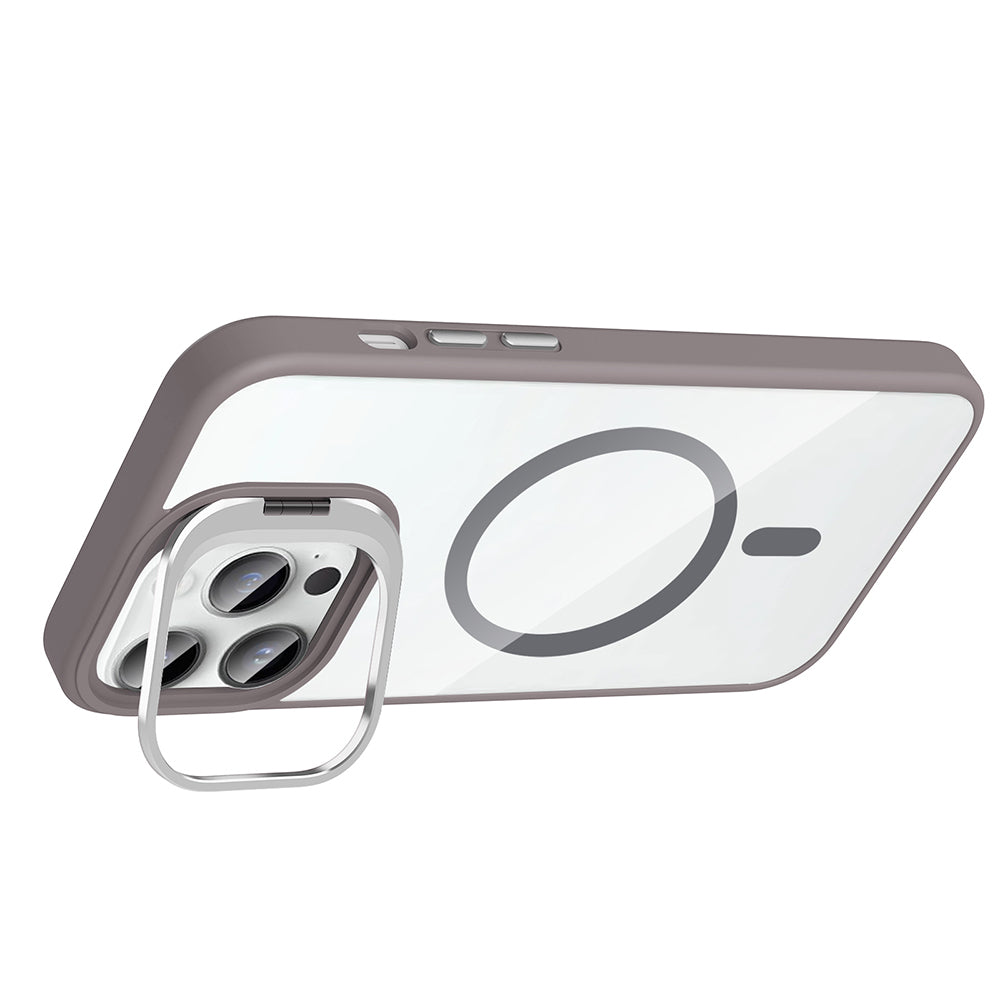 Apple iPhone 14 Pro Max Kılıf Standlı ve Kamera Lens Hediyeli M-Safe Şarj Özellikli Zore Etro Kapak Siyah