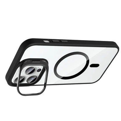 Apple iPhone 14 Pro Max Kılıf Standlı ve Kamera Lens Hediyeli M-Safe Şarj Özellikli Zore Etro Kapak Gri