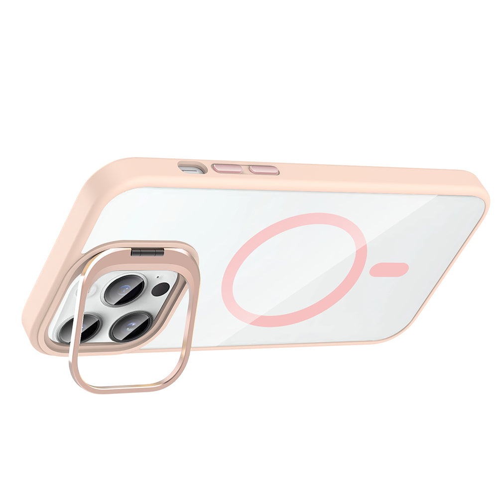 Apple iPhone 14 Pro Max Kılıf Standlı ve Kamera Lens Hediyeli M-Safe Şarj Özellikli Zore Etro Kapak Gri