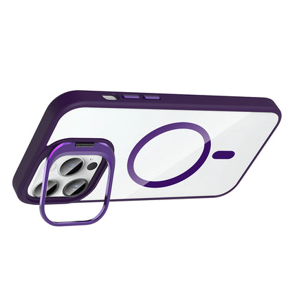 Apple iPhone 14 Pro Max Kılıf Standlı ve Kamera Lens Hediyeli M-Safe Şarj Özellikli Zore Etro Kapak Derin Mor