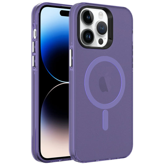 Apple iPhone 14 Pro Max Kılıf Zore M-safe Şarj Özellikli Buzlu Transparan C-Pro Sert Kapak Siyah