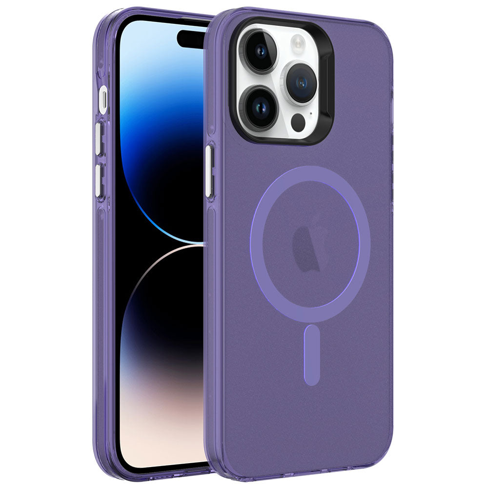 Apple iPhone 14 Pro Max Kılıf Zore M-safe Şarj Özellikli Buzlu Transparan C-Pro Sert Kapak Derin Mor