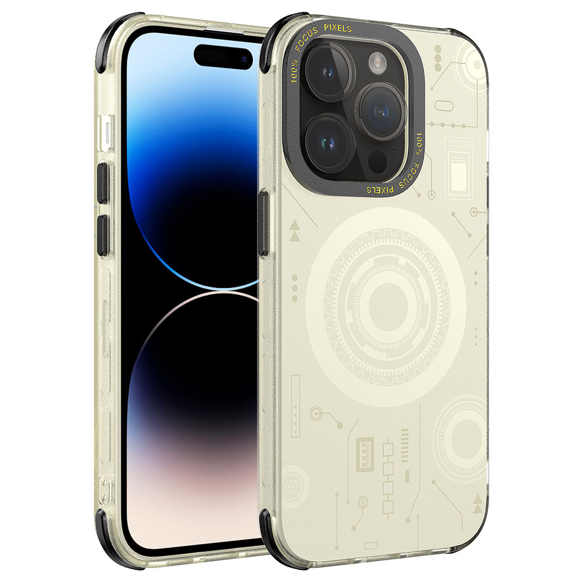 Apple iPhone 14 Pro Max Kılıf Zore Wireless Şarj Özellikli Desenli Hot Kapak Gold