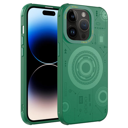 Apple iPhone 14 Pro Max Kılıf Zore Wireless Şarj Özellikli Desenli Hot Kapak Koyu Yeşil