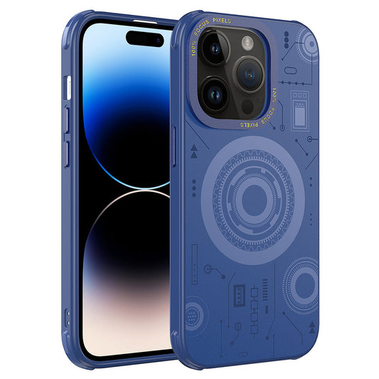 Apple iPhone 14 Pro Max Kılıf Zore Wireless Şarj Özellikli Desenli Hot Kapak Lacivert