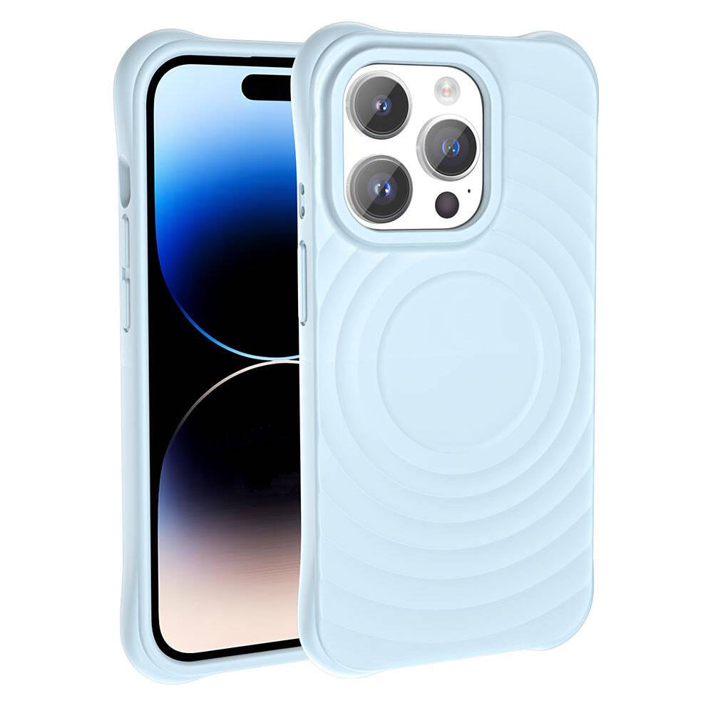 Apple iPhone 14 Pro Max M-safe Şarj Özellikli Airbagli Mat Görünümlü Zore Hepi Kapak Mavi Açık