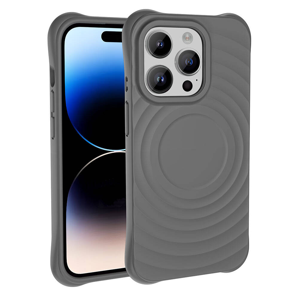Apple iPhone 14 Pro Max M-safe Şarj Özellikli Airbagli Mat Görünümlü Zore Hepi Kapak Gri