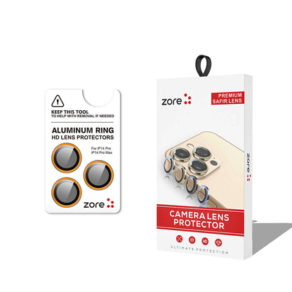 Apple iPhone 14 Pro Max Zore CL-12 Premium Safir Parmak İzi Bırakmayan Anti-Reflective Kamera Lens Koruyucu Gold