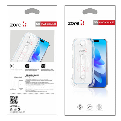 Apple iPhone 14 Pro Max Zore Kolay Uygulama Aparatlı 5D Magic Glass Cam Ekran Koruyucu Siyah