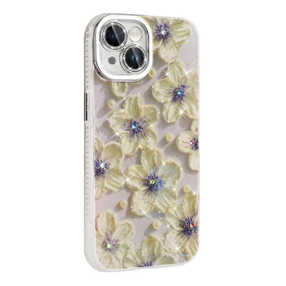 Apple iPhone 15 Kılıf Çiçek Desenli Parlak Taşlı Sert Silikon Zore Garden Kapak Colorful