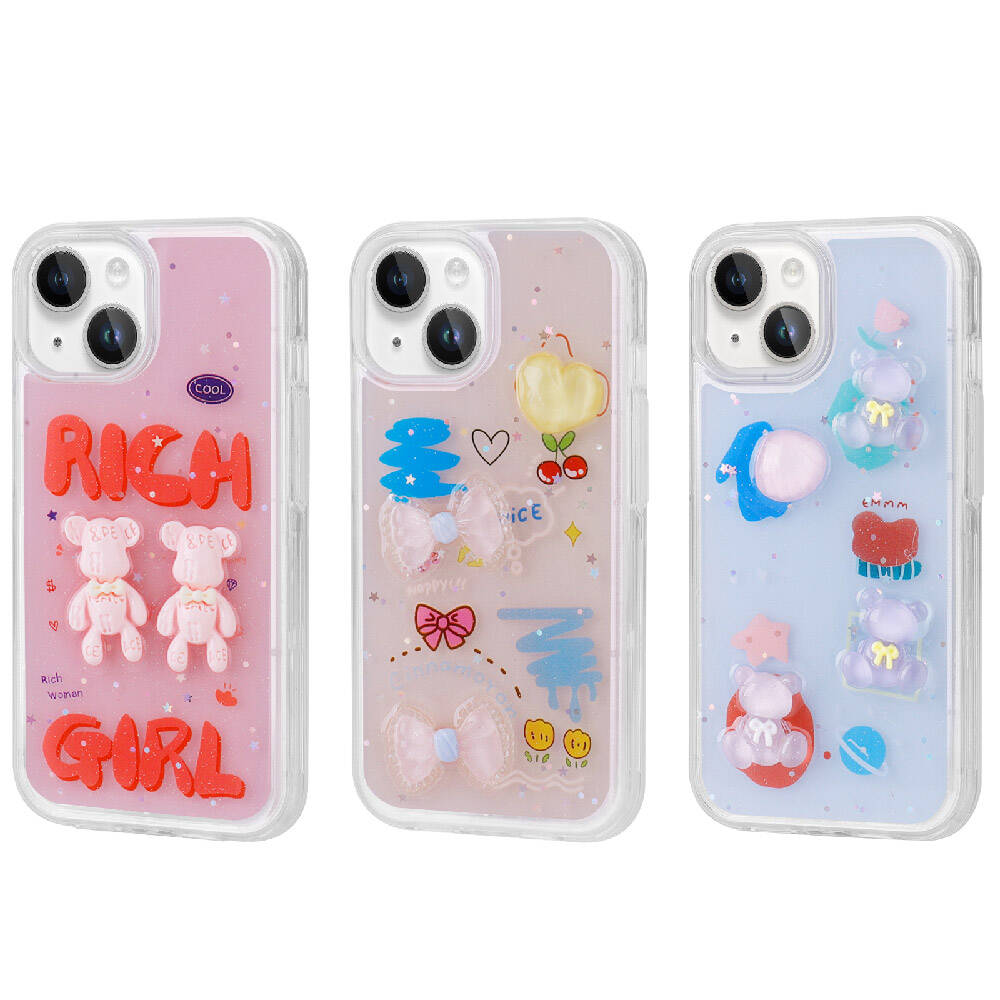 Apple iPhone 15 Kılıf Kabartma Figürlü Parlak Zore Minimini Silikon Kapak Mor