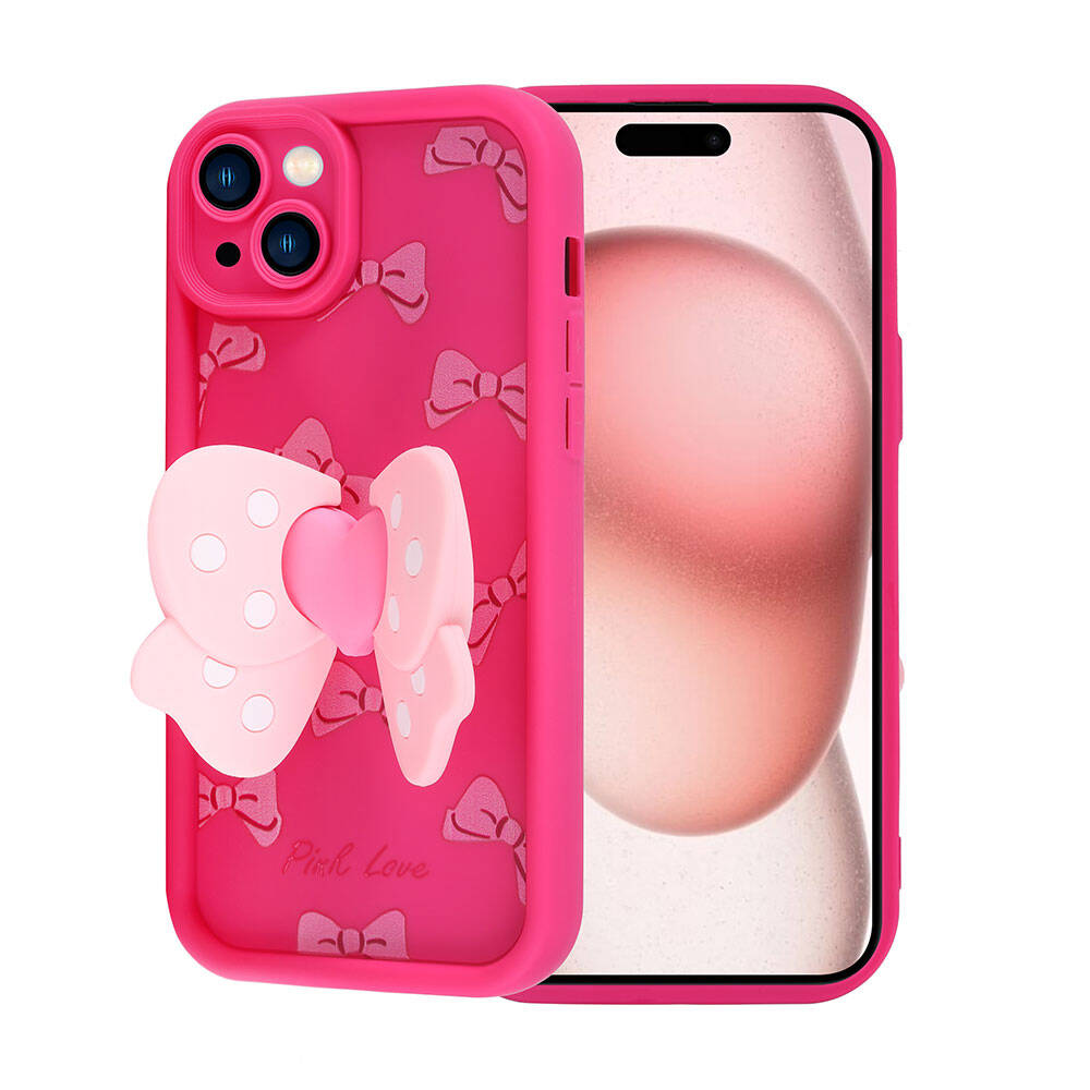 Apple iPhone 15 Kılıf Kamera Korumalı Figür Tasarımlı Zore Kapya Kapak Pembe Koyu