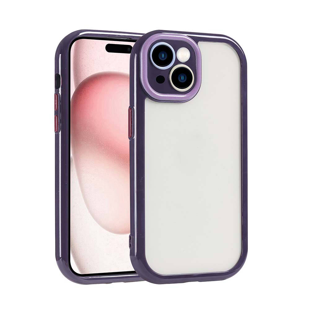 Apple iPhone 15 Kılıf Kamera Korumalı Renkli Kenar ve Çerçeve Tasarımlı Zore Vitamin Kapak Mürdüm